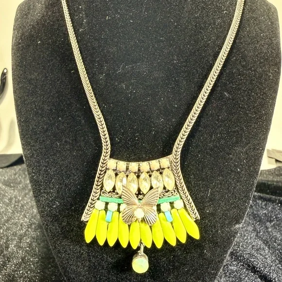 Butterfly Boho Pendant Necklace with Yellow and Green Beads - Picture 3 of 4